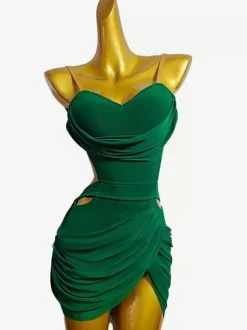 Costume de danse latine vert femmes Sexy Lycra Spandex robe Costume de danse
