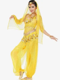 Costume de danse sans manches en mousseline de soie bleue pour femmes  tenue de danse du ventre