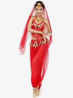 Costume de danse sans manches en mousseline de soie bleue pour femmes  tenue de danse du ventre