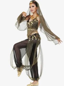 Costume de danse sans manches en mousseline de soie bleue pour femmes  tenue de danse du ventre