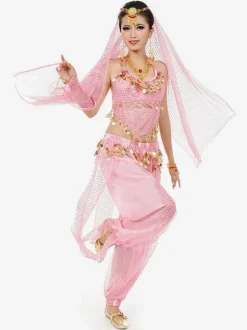Costume de danse sans manches en mousseline de soie bleue pour femmes  tenue de danse du ventre