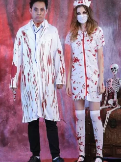 Costume de docteur zombie effrayant pour Halloween pour adultes tenue de chirurgien sanglant