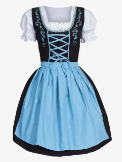 Costume De Fille De Bière Robe Bleue Brodée De Coton Costumes Oktoberfest Halloween
