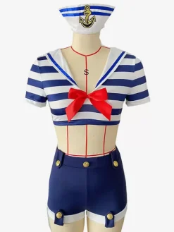 Costume de marin avec n艙ud manches courtes détails en métal Costume sexy