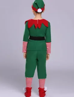 Costume De Noël Elfe Enfant Pantalon Vert 5 Pièces Garçon Déguisement Noël Cadeau Enfant
