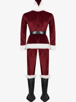 Costume De Père Noël Hommes Ensemble Complet Rouge Polyester Fibre Chapeau Gants Costumes De Vacances De Noël Cadeau Noël Déguisement