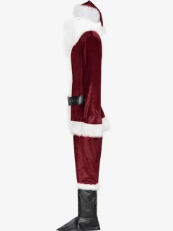 Costume De Père Noël Hommes Ensemble Complet Rouge Polyester Fibre Chapeau Gants Costumes De Vacances De Noël Cadeau Noël Déguisement