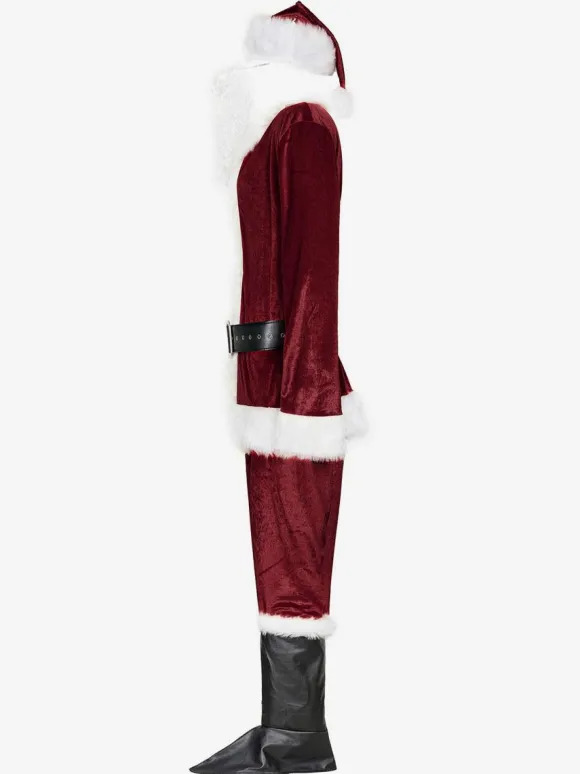 Costume De Père Noël Hommes Ensemble Complet Rouge Polyester Fibre Chapeau Gants Costumes De Vacances De Noël Cadeau Noël Déguisement