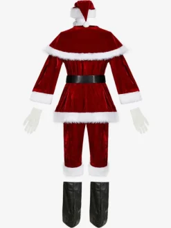 Costume De Père Noël Hommes Ensemble Rouge Polyester Fibre Chapeau Gants Costumes De Vacances De Noël Cadeau Noël Déguisement