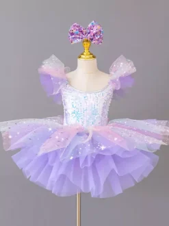 Costume de princesse ballerine pour filles robe à paillettes et fleurs
