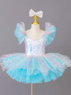 Costume de princesse ballerine pour filles robe à paillettes et fleurs