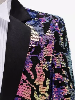 Costume de scène à paillettes pour hommes manches longues Costumes rétro