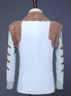 Costume de scène à paillettes pour hommes Costume de scène du palais blanc manches longues Costumes rétro pour hommes Bourgogne