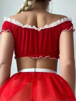 Costume de servante sexy pour femme jupe haut dos en T chaussettes hautes ensembles de costumes de servante