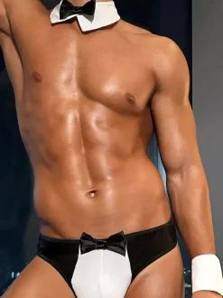 Costume de serveur sexy pour homme pantalon à cravate tenue de boîte de nuit en polyester