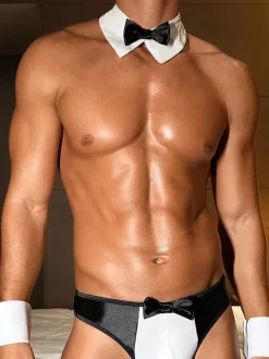 Costume de serveur sexy pour homme pantalon à cravate tenue de boîte de nuit en polyester
