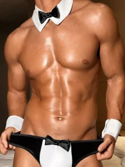 Costume de serveur sexy pour homme pantalon à cravate tenue de boîte de nuit en polyester