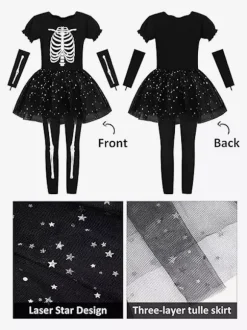 Costume de squelette d'Halloween pour fille tenue mignonne et effrayante pour la chasse aux bonbons