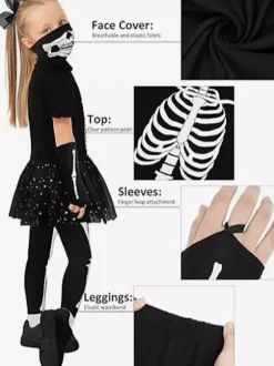 Costume de squelette d'Halloween pour fille tenue mignonne et effrayante pour la chasse aux bonbons