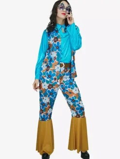 Costume de vacances rétro hippie à manches longues pour femme