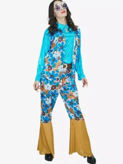 Costume de vacances rétro hippie à manches longues pour femme