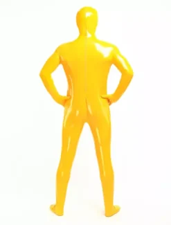 Costume de zentai jaune de combinaison de PVC yeux ouverts et bouche ouverte Déguisements Halloween