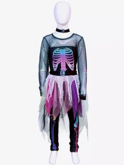 Costume d'Halloween pour fille avec squelette et imprimé os tenue mignonne et effrayante
