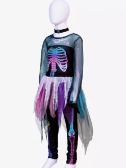 Costume d'Halloween pour fille avec squelette et imprimé os tenue mignonne et effrayante