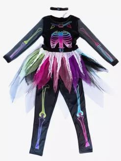 Costume d'Halloween pour fille avec squelette et imprimé os tenue mignonne et effrayante