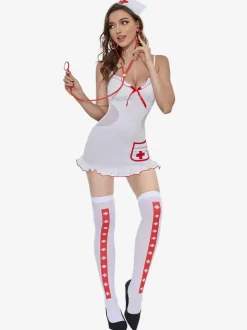 Costume d'infirmière Bretelles Spaghetti Dos Nu Cosplay Sexy En Couleur Unie