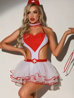 Costume d'infirmière sexy pour Halloween robe blanche pour femme