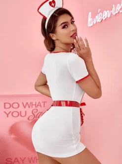 Costume D'infirmière Sexy Robe Blanche Femme Déguisement