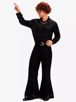 Costume Hippie Noir Vintage Ensemble Élégant Manches Longues Rétro Costumes Pour Homme
