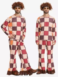 Costume hippie pour homme vêtements rétro à manches longues et franges