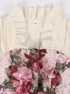 Costume médiéval Renaissance pour femme style vintage à lacets et bandages floraux.