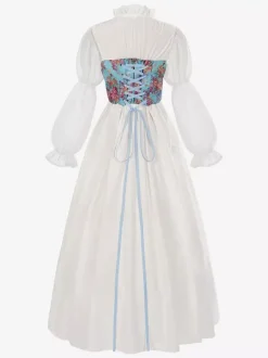 Costume médiéval Renaissance pour femme style vintage à lacets et bandages floraux.