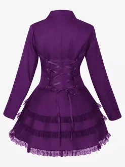 Costume mi-long punk gothique jacquard croisé pour femme manteau noir à queue d'hirondelle style européen et américain