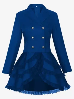 Costume mi-long punk gothique jacquard croisé pour femme manteau noir à queue d'hirondelle style européen et américain