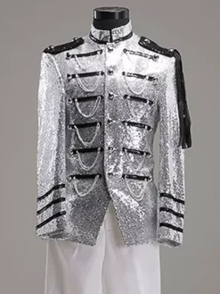 Costume rétro argenté Rococo Opéra manteau Court tissu uniforme hommes Déguisements Halloween