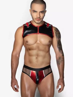 Costume sexy pour homme haut en maille noire Gogoboy ensemble de jeu de rôle