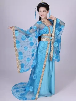 Costume Traditionnel Chinois Femme Tulle Hanfu Robe Ancienne Dynastie Tang 3 Pièces Déguisements Halloween