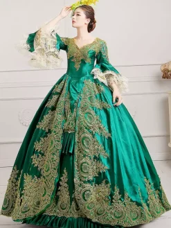 Costume vert rétro robe victorienne femmes baroque mascarade robes de bal royal Vintage  Robe Victorienne Déguisements Halloween Bourgogne