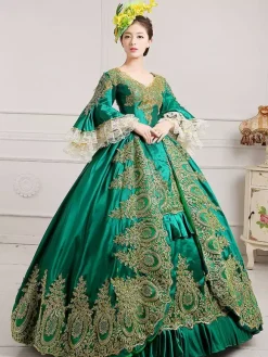 Costume vert rétro robe victorienne femmes baroque mascarade robes de bal royal Vintage  Robe Victorienne Déguisements Halloween Bourgogne