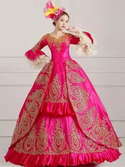 Costume vert rétro robe victorienne femmes baroque mascarade robes de bal royal Vintage  Robe Victorienne Déguisements Halloween Bourgogne