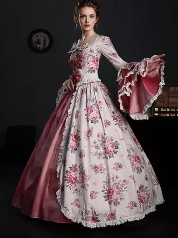 Costume vintage pour femme robe Marie-Antoinette en polyester style XVIIIe siècle.