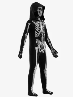 Costume complet de squelette d'Halloween avec capuche pour enfants et adultes tenue moulante à imprimé os 3D