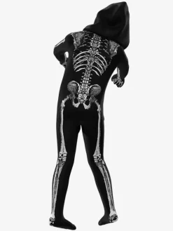 Costume complet de squelette d'Halloween avec capuche pour enfants et adultes tenue moulante à imprimé os 3D