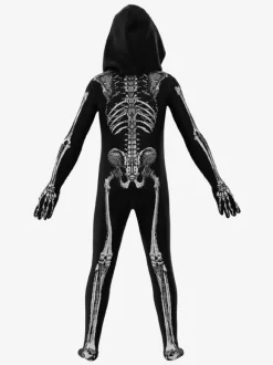 Costume complet de squelette d'Halloween avec capuche pour enfants et adultes tenue moulante à imprimé os 3D