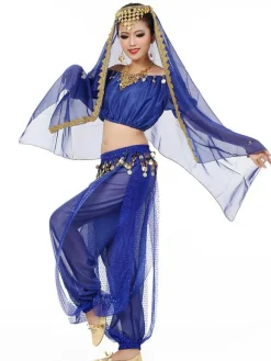Costume Danse du ventre Charmant en mousseline de soie de danse Bollywood 2026 Robe pour femmes avec le voile Déguisements Halloween