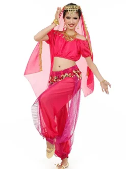Costume Danse du ventre Charmant en mousseline de soie de danse Bollywood 2026 Robe pour femmes avec le voile Déguisements Halloween